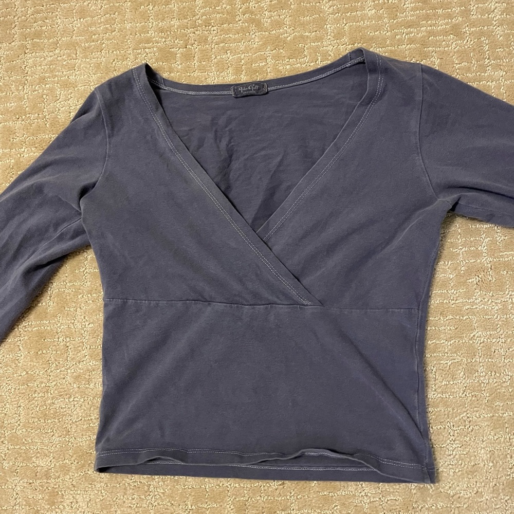 Brandy Melville Amara Long Sleeve Crossover Top - Blue/Purple